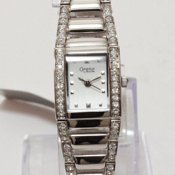 Caravelle Ladies Dress Watch By Bulova 56 Crystal Embedded Bezel & Bracelet 17mm - Picture 6 of 11